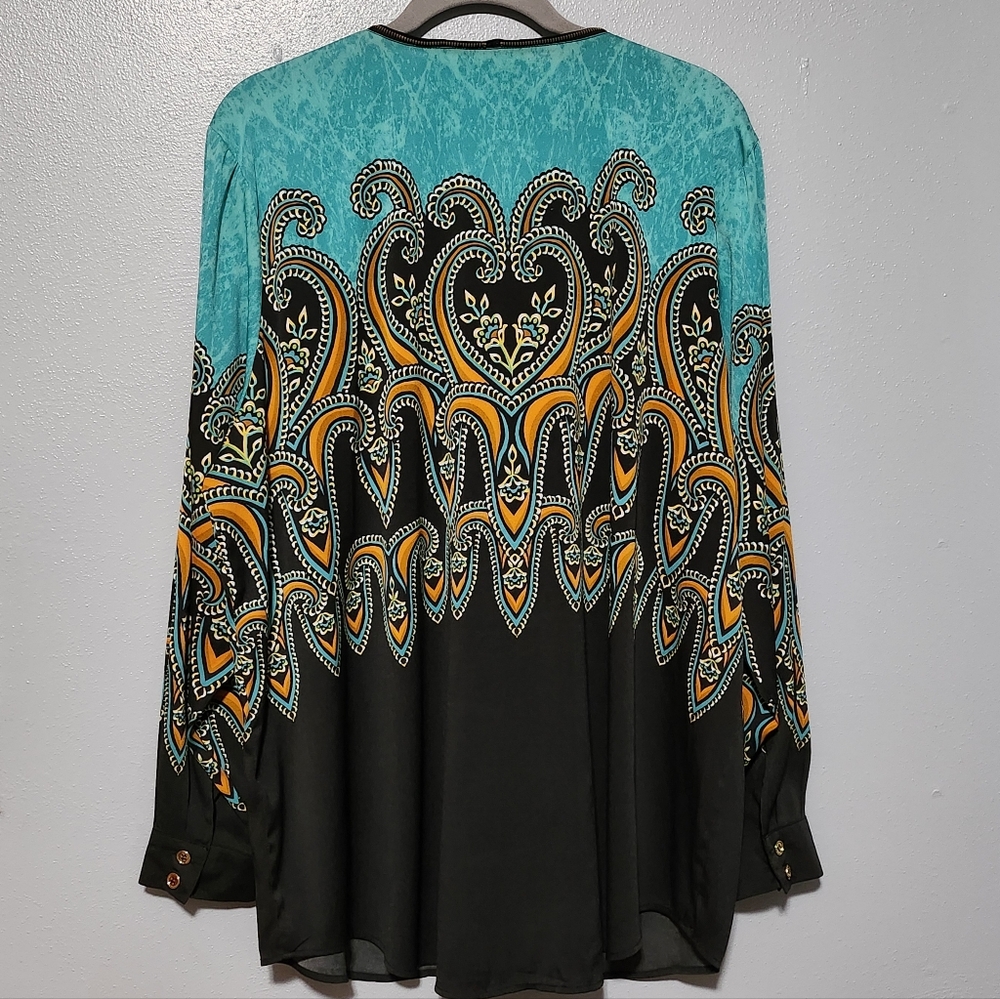 BOB MACKIE Womens Zip Tunic Top Plus Size 2X Turquoise Black Artwear - Picture 6 of 13